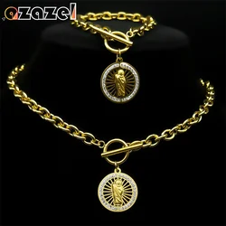 San Judas Tadeo Jewelry Set for Men Women Stainless Steel Crystal Saint Jude Thaddeus Religions Necklace Bracelets Sets ZZZ457