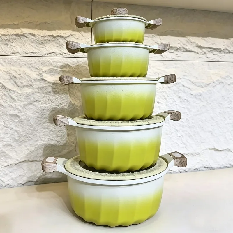 10-piece non-stick aluminum pot set 16-32cm soup pot with glass lid, induction cooker can be used, suitable for home kitchens