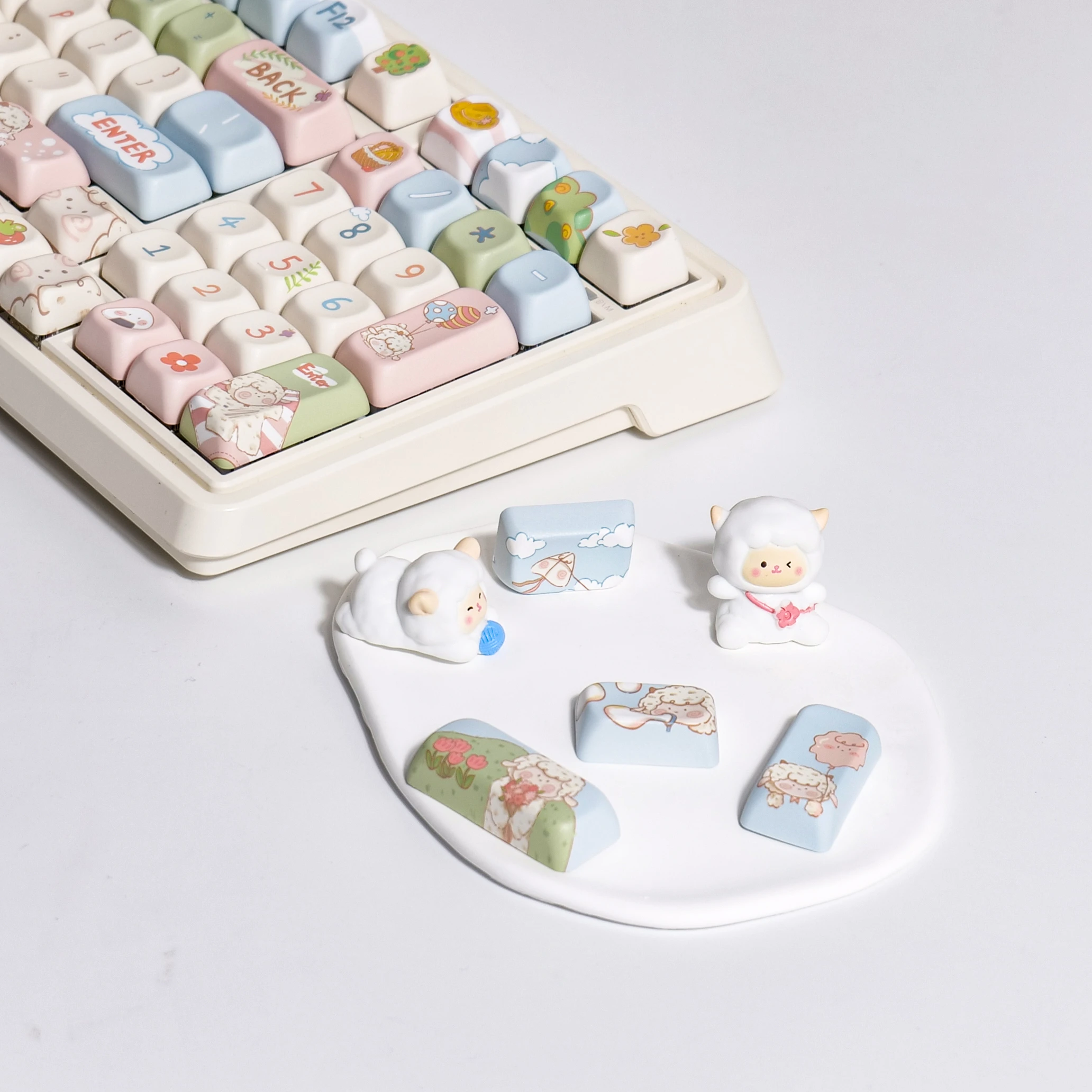 141Keys Fat Sheep Picnic Theme Keycap PBT Five-sided Sublimation Cartoon Cute Lamb Keyboard Keycaps F75 K99 MDA XOA FOA Profile