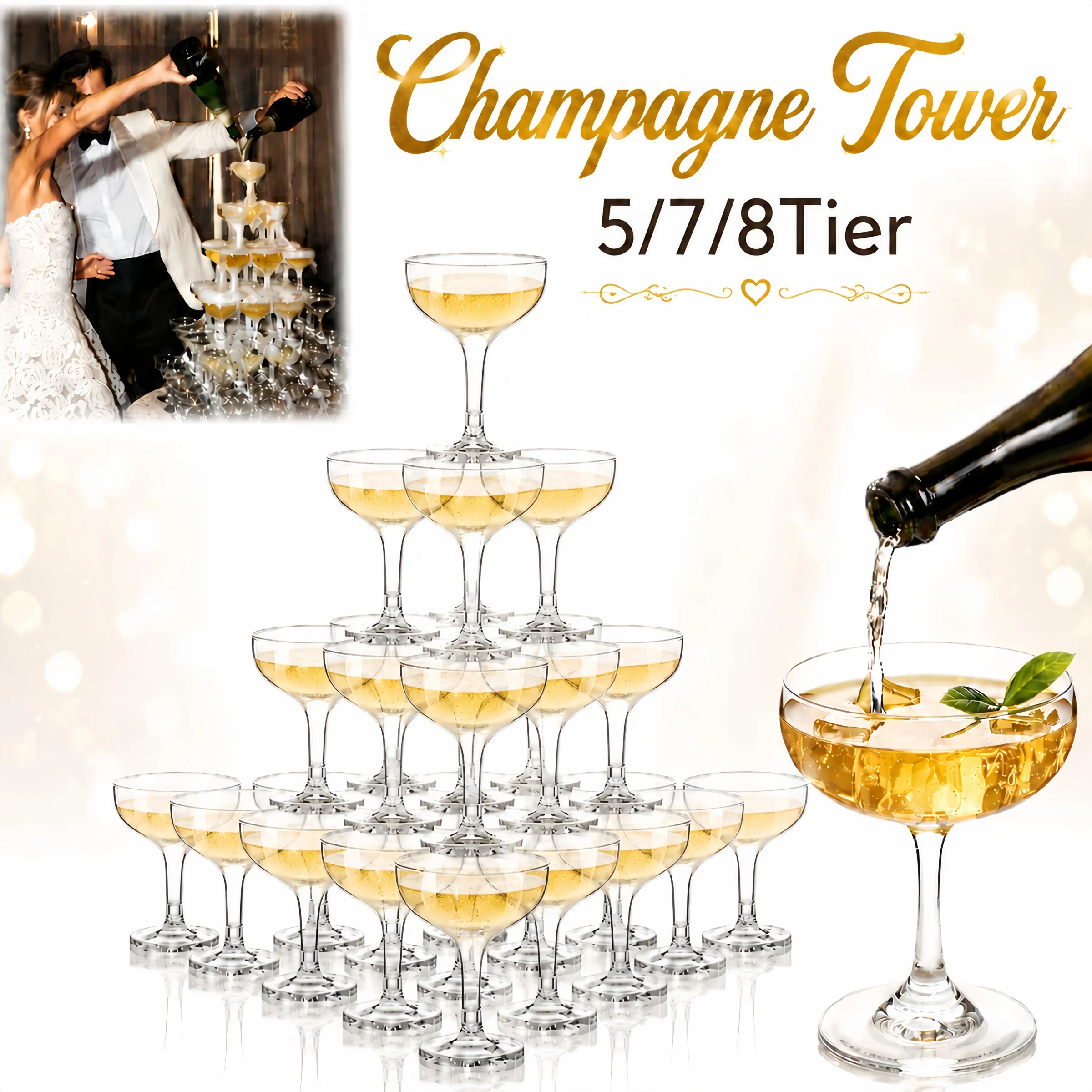 Champagne Tower Set - 5/7/8 الطبقة الشمبانيا برج نظارات 5