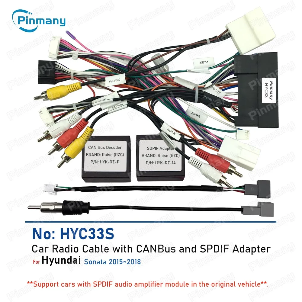 Car Radio Power wire harness connector android Head Unit CAN Bus adapter SPDIF Amplifier Decoder for Hyundai Sonata 2015~2018