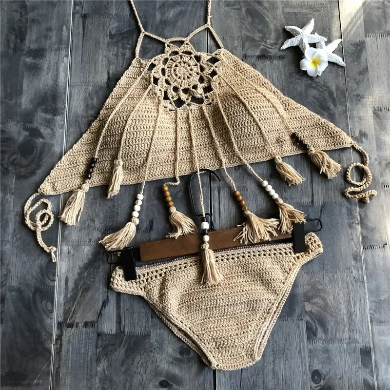 Women Knitted Swimwear Sexy Bikini 2pcs Swimsuit Female Push Up Brazilian Biquini Bathing Suit Thong Bather Set Beachwear