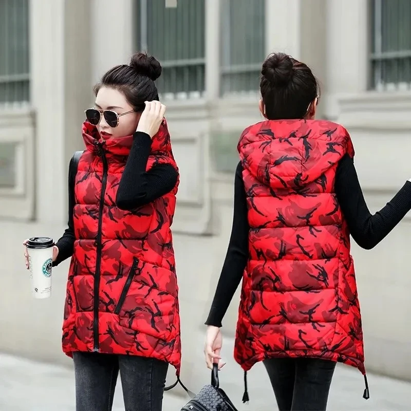 

Women Vest Coat 2023 New Autumn Winter Thick Cotton Coats Warm Print Clothes Sleeveless Ladies Hoodie Jacket Fashion Thin Loose