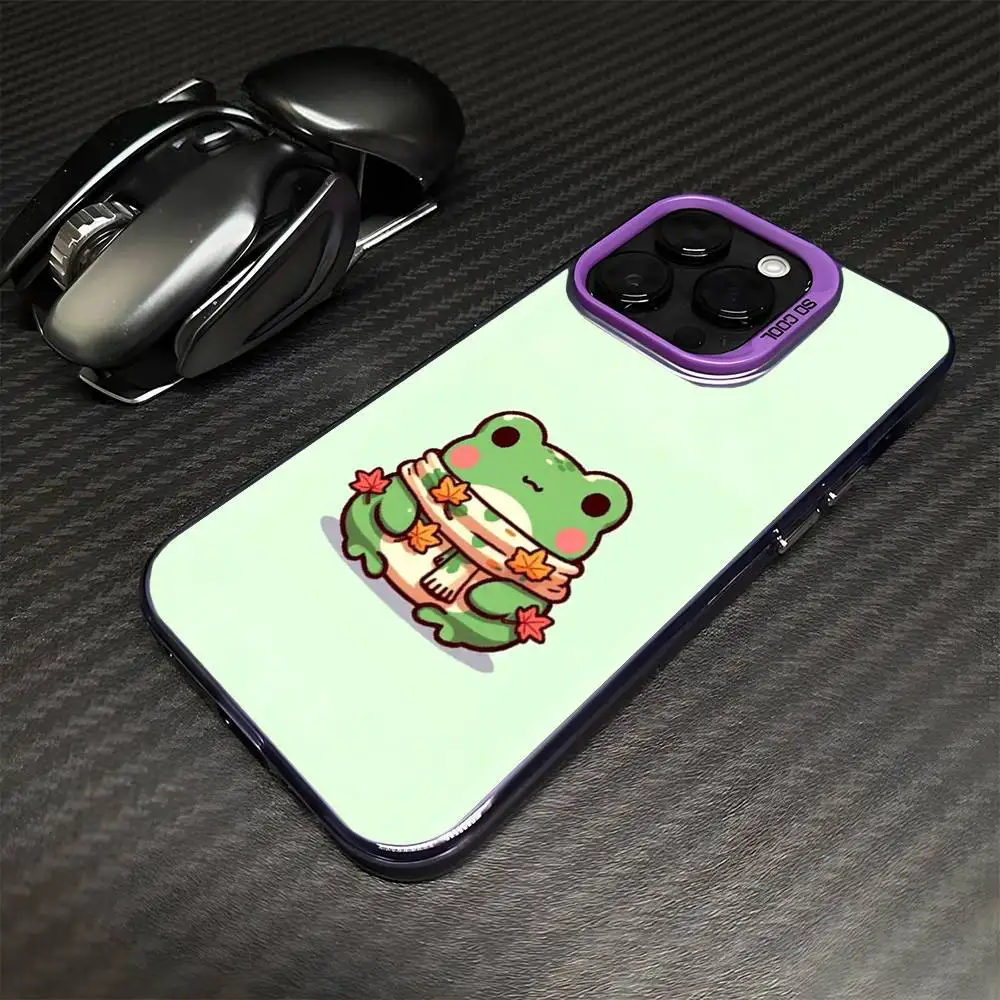 Capa de telefone sapo para iphone17,16,15,14,13,12,11 pro max roxo colorido banhado a prata dentro da capa de telefone