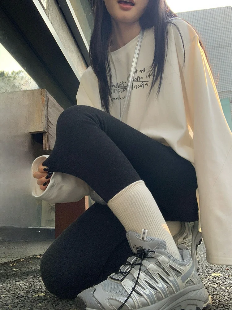 

Вязаные леггинсы из овчины с высокой талией, женские осенне-зимние облегающие брюки для похудения, повседневные длинные брюки