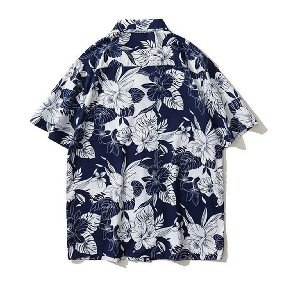 Tops Shirts Fashion Flower Pattern Hawaiian Holiday Lapel Printing Regular Short Sleeve Slight Stretch Brand New