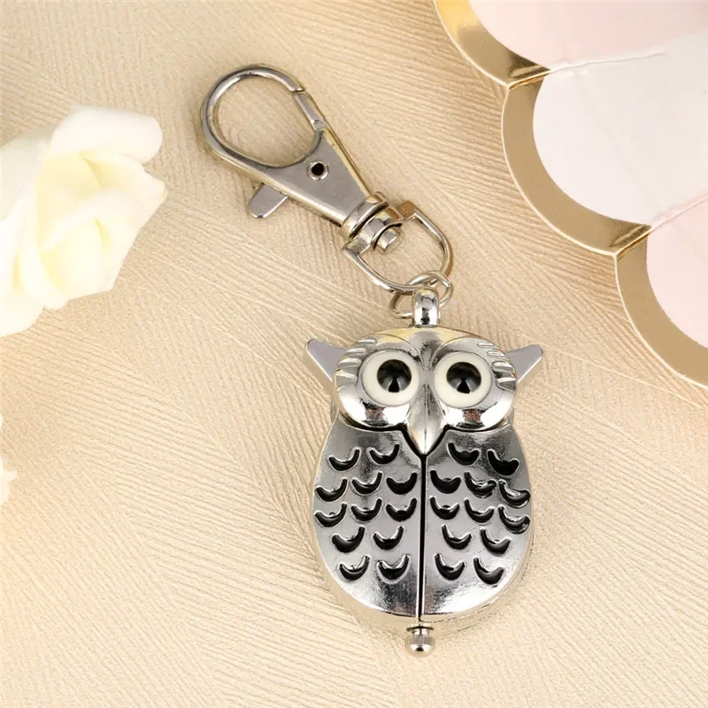 Lovely Owl Shape Watch Men Women Retro Quartz Analog Pocket Watches with Pendant Key Ring Arabic Numeral Clock Gift To Kids