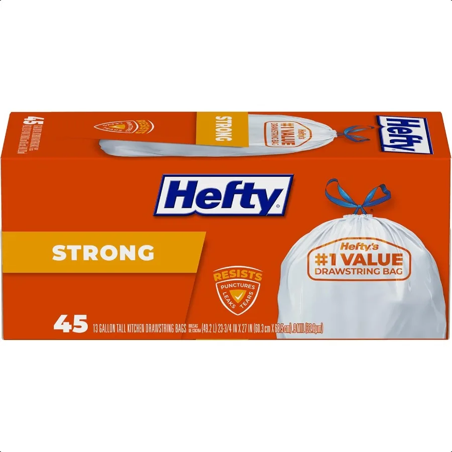 

Прочные высокие кухонные мешки для мусора без запаха, 13 галлонов, 45 шт.