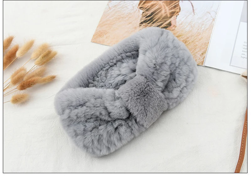 Luxuriöses Winter-Stirnband für Damen aus 100% Rex-Kaninchenfell, Elastisches Haarband aus Echtfell, Hochwertige Mode-Accessoires – Detail 13