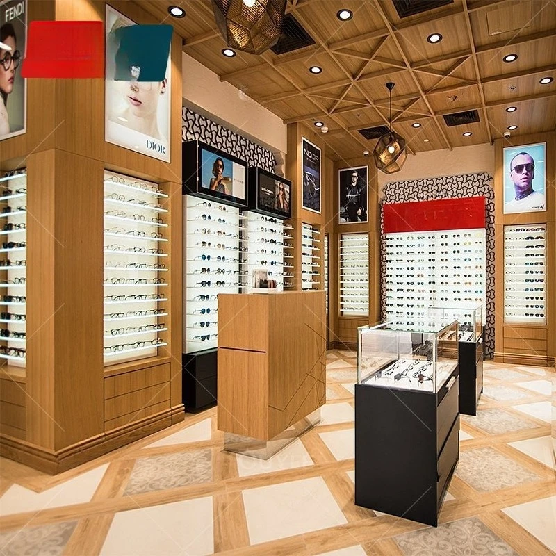 Optical shop cabinet Iron wooden glasses display stand Sunglasses wall cabinet Creative glasses booth shelf