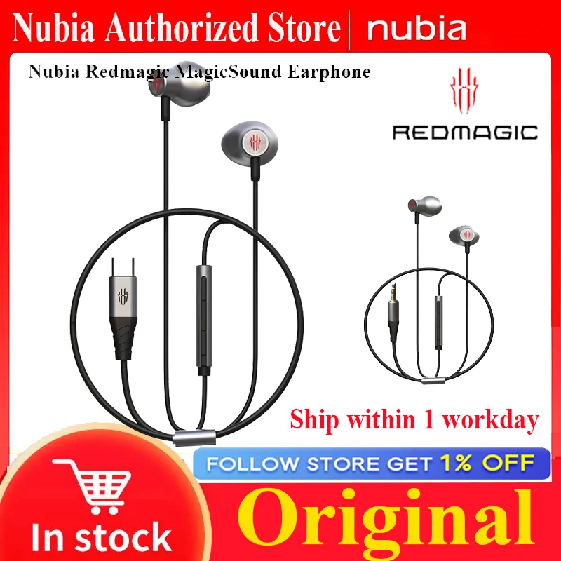 HOT ZTE Nubia RedMagic MagicSound Gaming Earphone Type-C/3.5mm Earbuds Earphone 14.2mm Driver Diameter Headset For Nubia