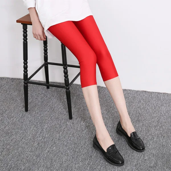 

New Summer Leggings Shiny Neon Short Pants Fashion Polyester Spandex Capris Colorful High Elastic Casual Leggins