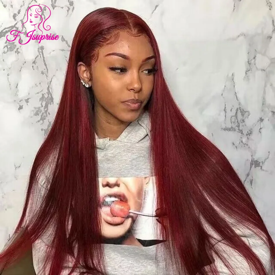 30 32 Inch 99j Burgundy HD 13x4 Bone Straight Lace Frontal Wig Human Hair Wine Red Lace Front Wig Colored Human Hair Closure Wig