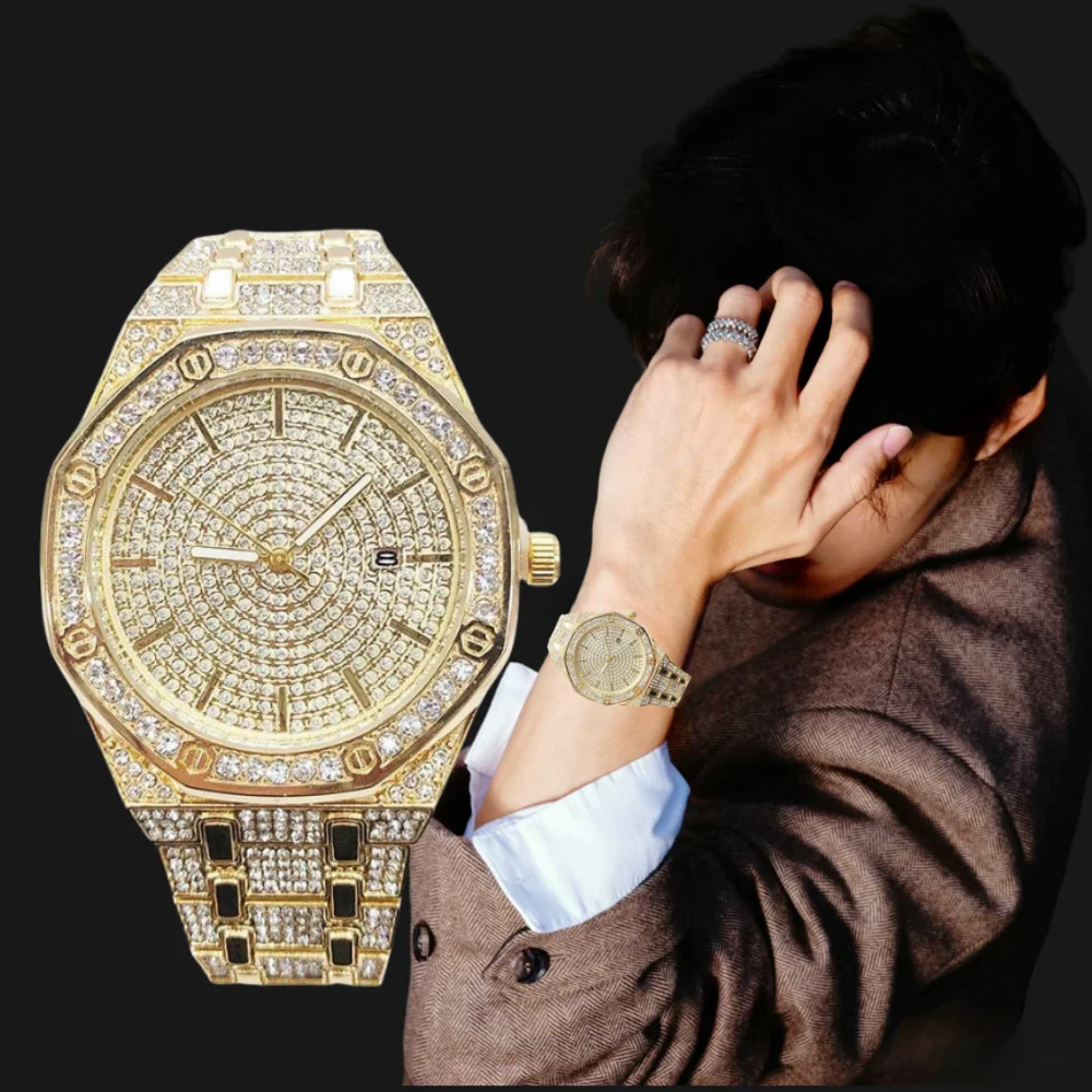 Full Iced Out Watch for Men Multiple Colors Hip Hop Mens Watch Fashion Cool Bling Diamond Luxury Mens Watches for Man Business