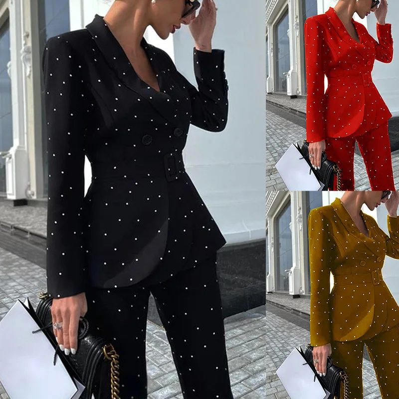 

FD510 2023 Autumn And Winter New Women's Black Polka Dot Long Sleeved Suit Jacket Two-Piece Set