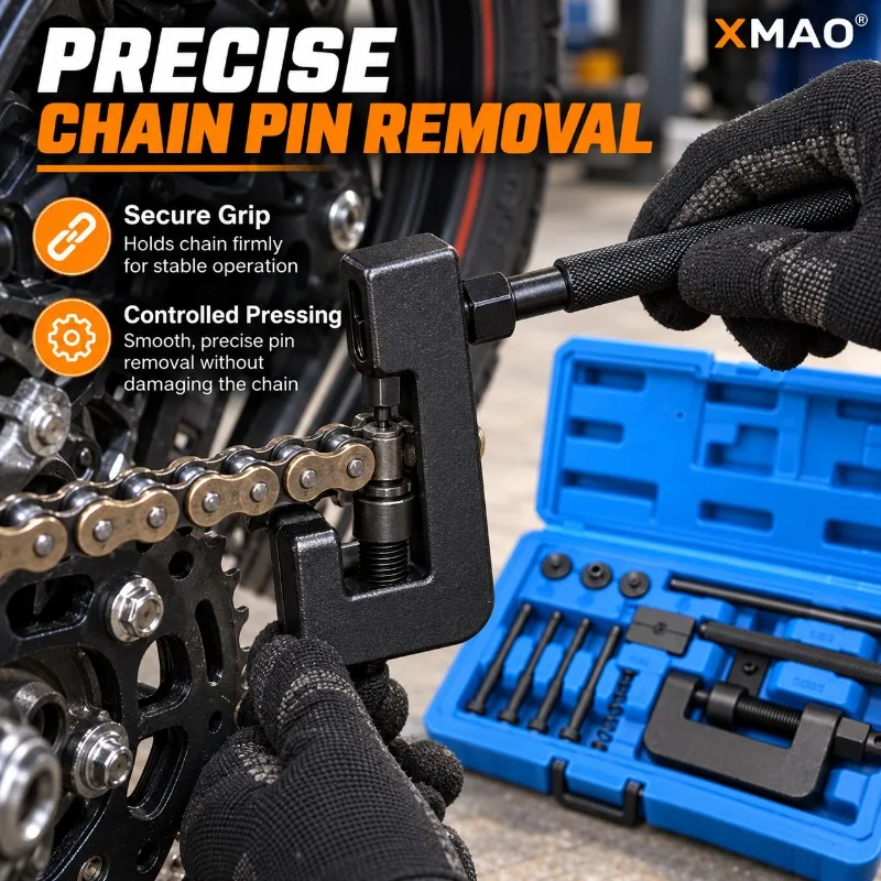 XMAO Bicycle Motorcycle Chain Breaker Riveting Tool Set, Steel Pin Press Cutter 2.2/2.9/3.8mm for Timing Drive Chain Repair