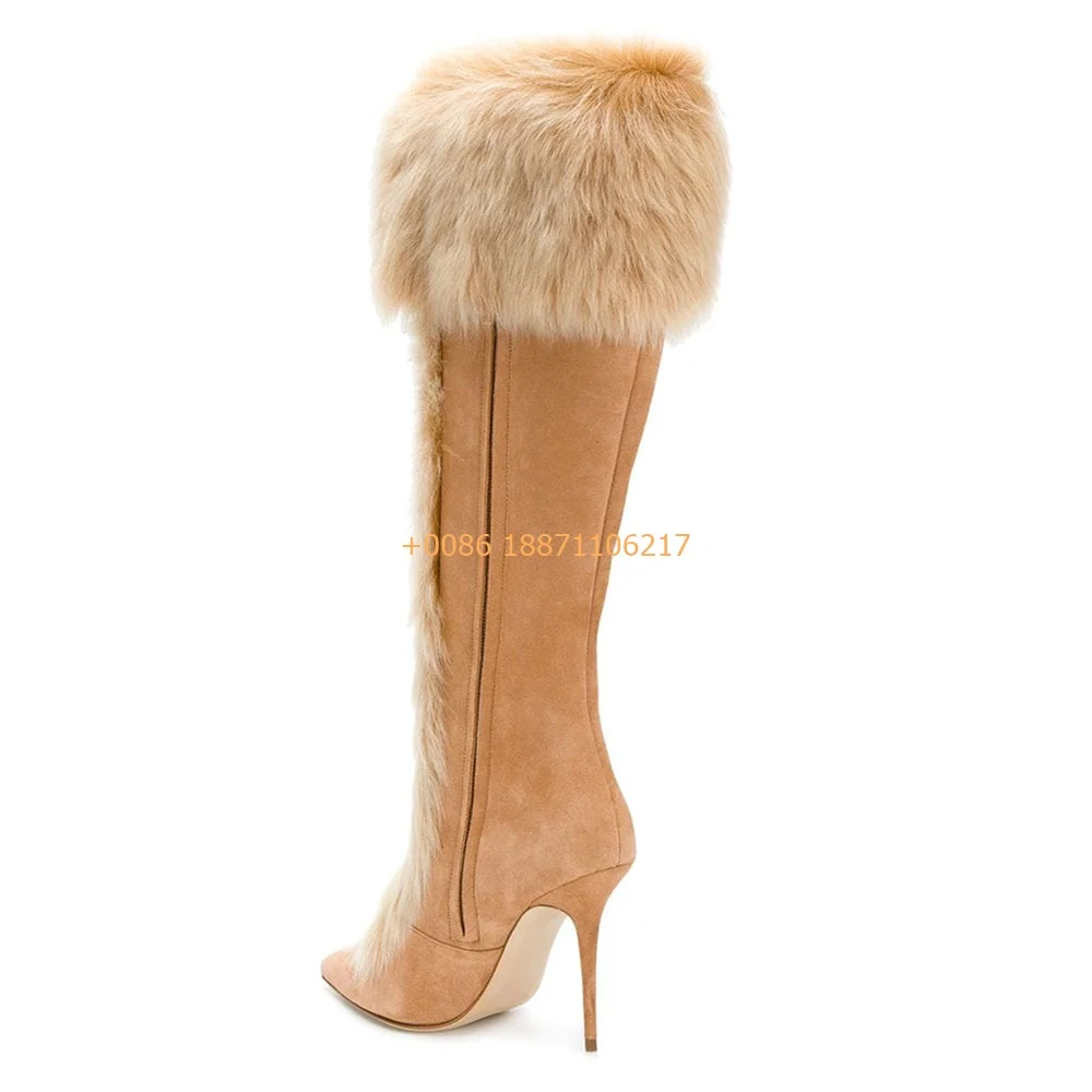 Pointed Plush Ladies Knee-High Boots Autumn Winter New Fashion Warm Elegant Sweet Long Boots Street Party Casual Stiletto Boot