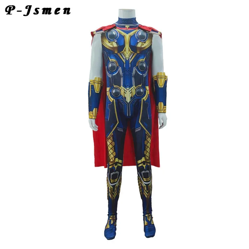 CyP-Jsmen 토르 러브 앤 썬더 코스프레 의상 TV&영화 슈퍼히어로 슈트 할로윈 펠트 소매 코스튬 망토 포함 어린이 및 성인용
