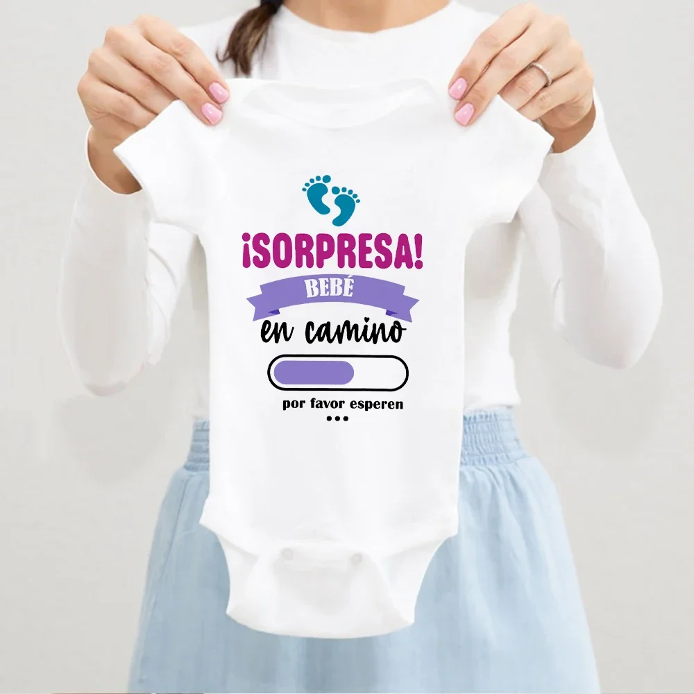 

Surprise Baby on The Way Please Wait Printed Baby Jumpsuit Pregnancy Announcement Clothes Newborn Short Sleeve Bodysuit Romper
