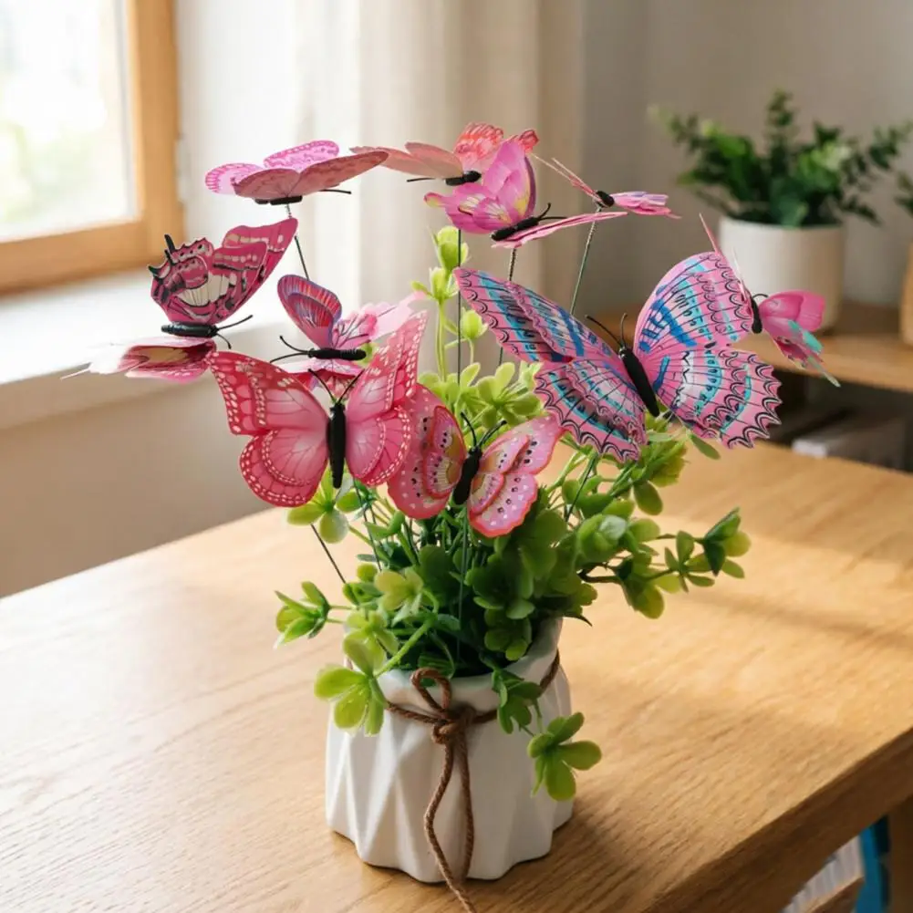 10 Pcs Butterfly Stakes 10 Inch Colorful Butterfly Garden Decoration PVC Waterproof Artificial Butterflies Stick for Plant Pot P