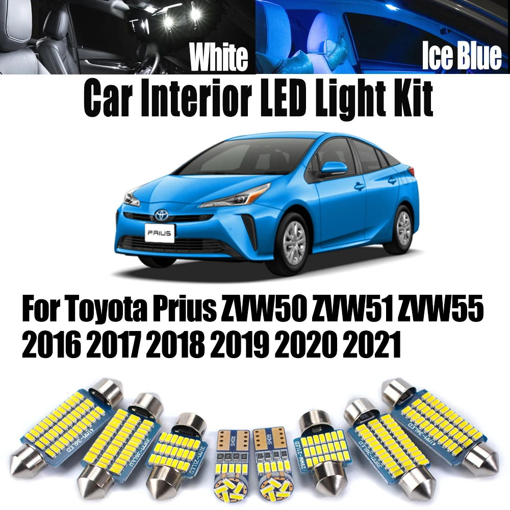 12Pcs Canbus For Toyota Prius ZVW50 ZVW51 ZVW55 2016 2017 2018 2019 2020 2021 LED Interior Map Dome Trunk Reading Door Light Kit