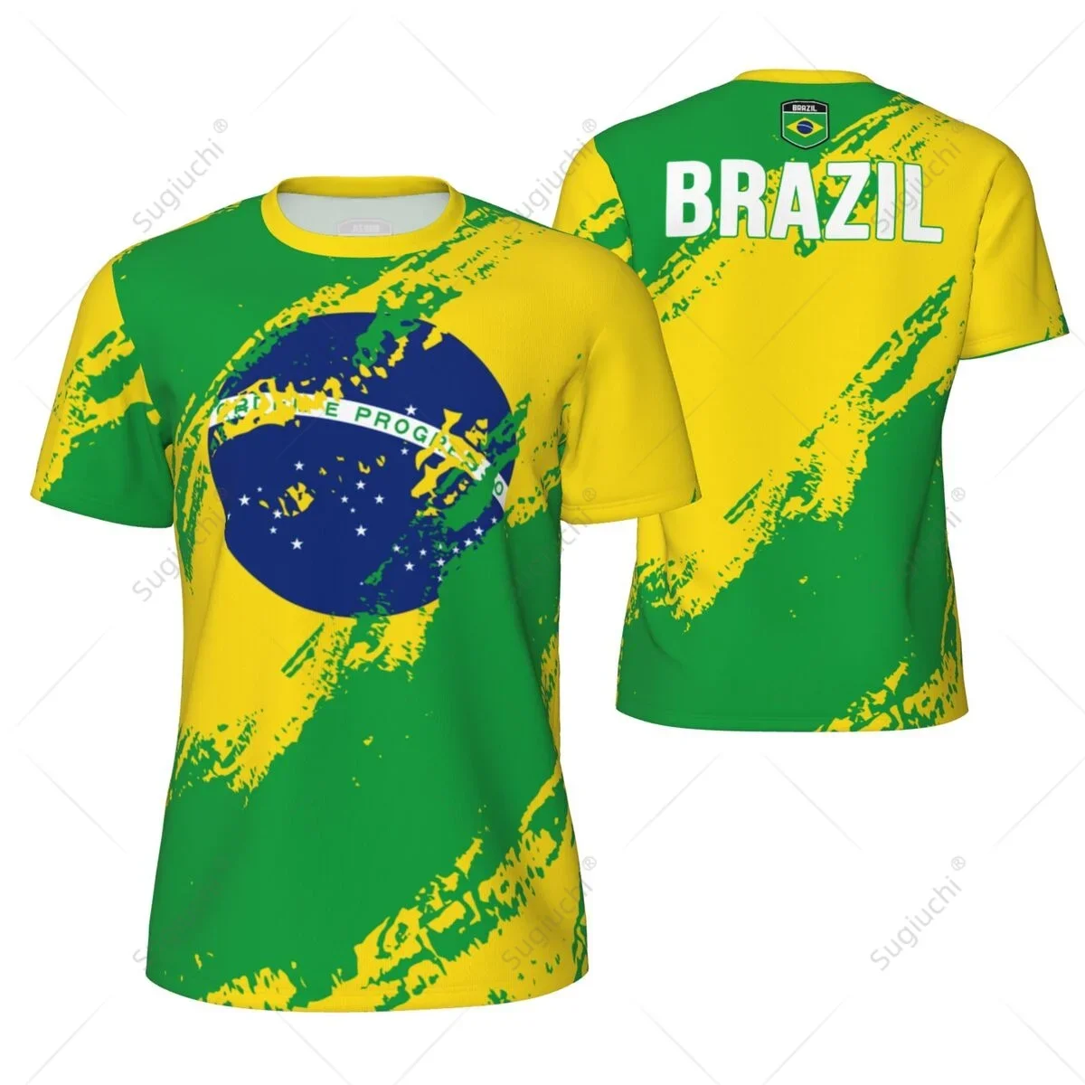 Brazilian flag grid jersey 3D printed T-shirt, men's summer leisure sports fitness lightweight breathable S quick drying top