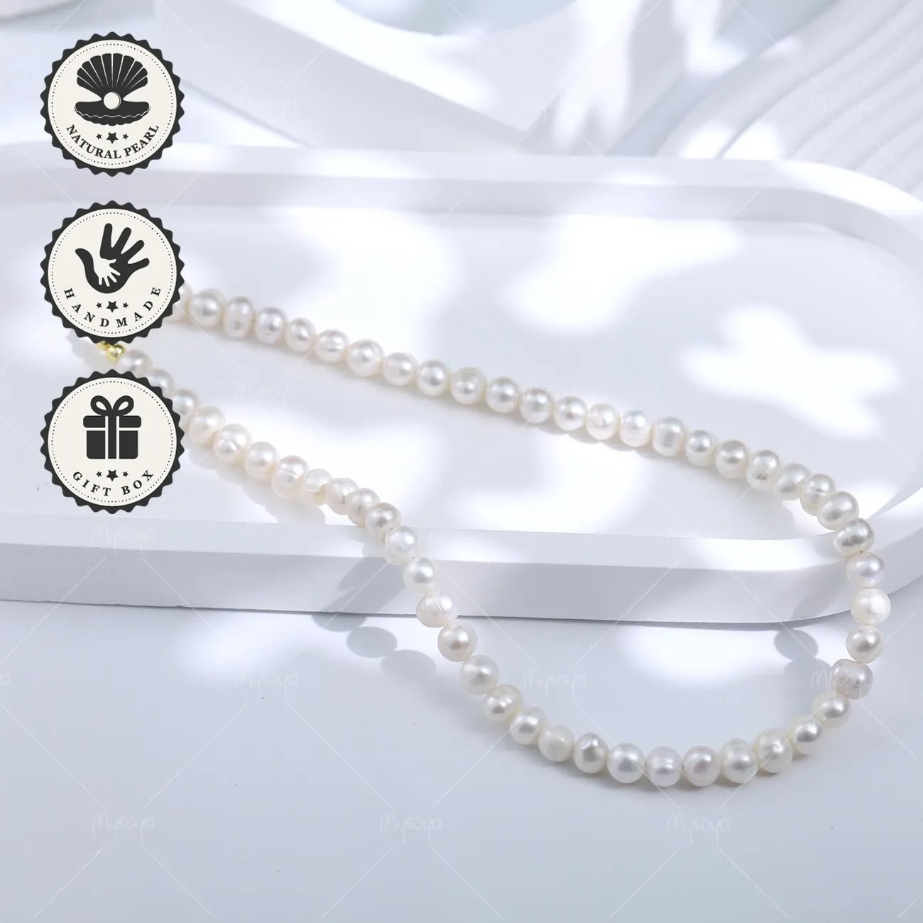

Mysoya White Freshwater Pearl Necklace 6–7mm Golden Ball Clasp With Gift Box Valentine’s Day Birthday Gift For Her