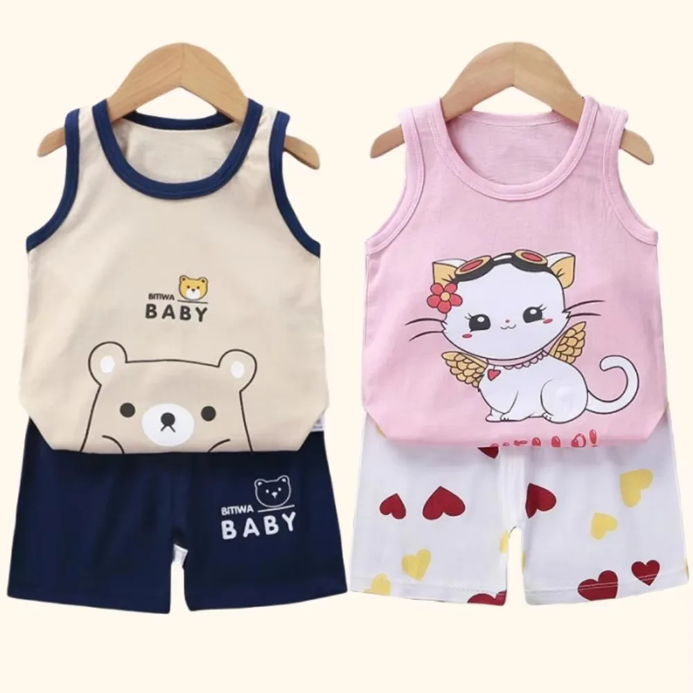 

Children Sets Kids Clothes Boys Girls Vest Suit Summer Children's Clothing baby Cotton T-Shirts Shorts Tank Top Sleeveless