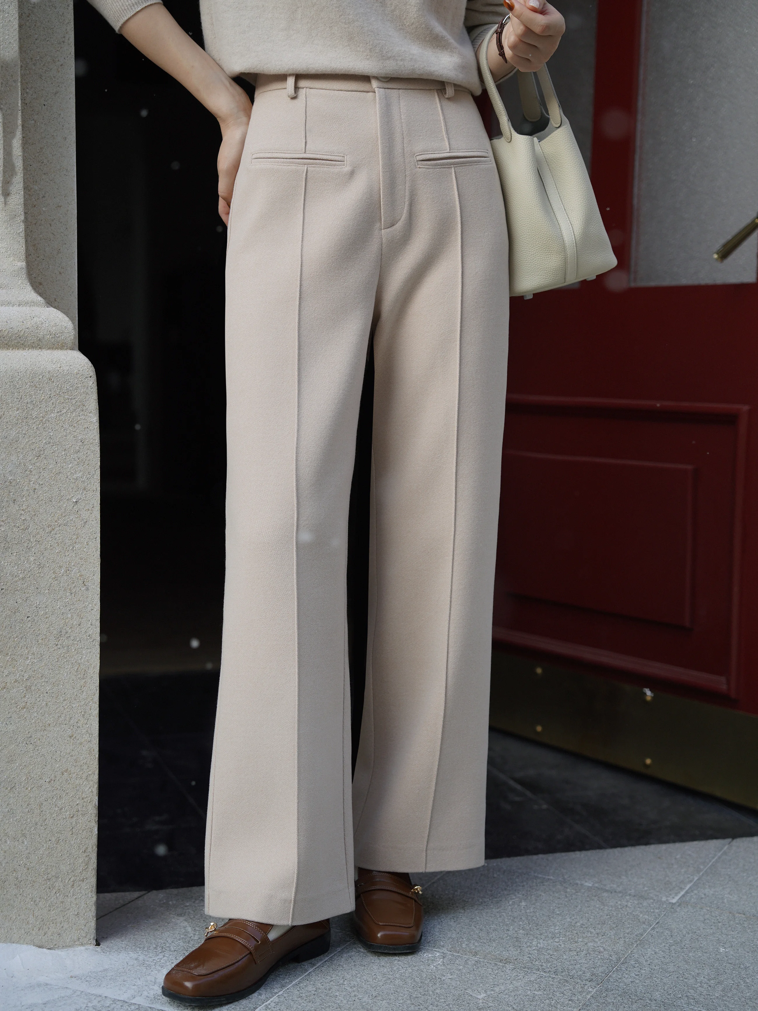 Elegant Wool-Like Wide Leg Pants High Waist Trousers for Women French Style Warm Winter Office Casual Loose Fit Long Pants