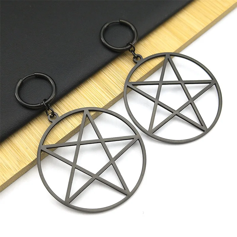 New style Gothic style exaggerated ring big five-pointed star ring earrings temperament everything simple hollow stainless steel