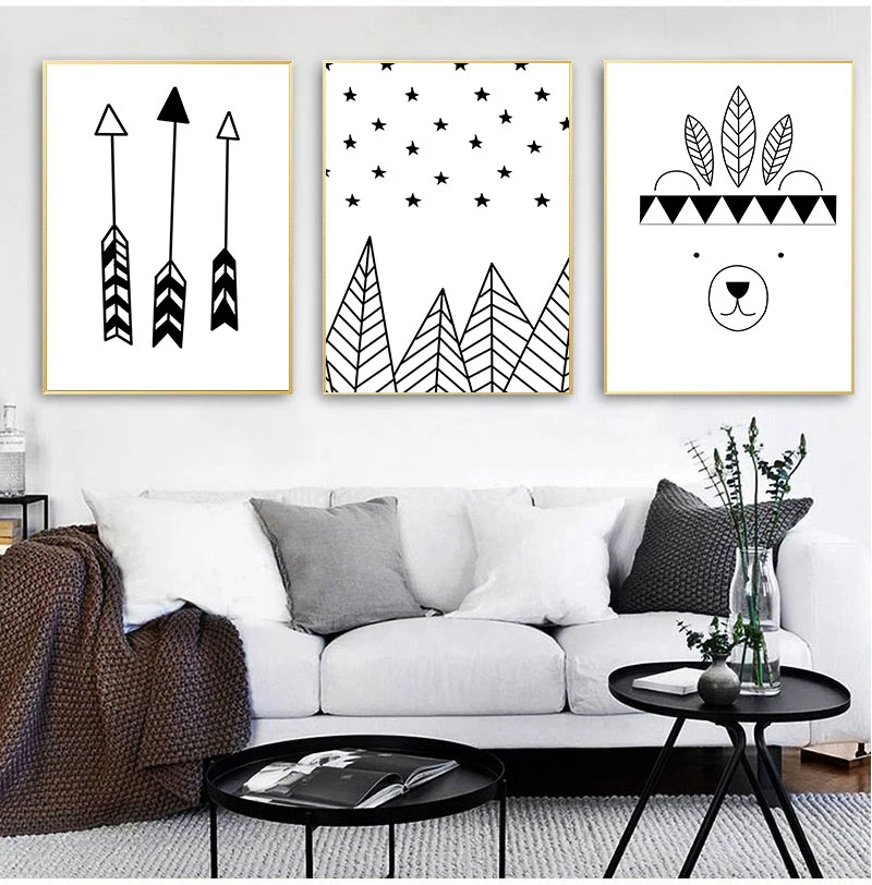 COLORFULBOY Arrow Explore Child Wall Art Print Canvas Painting Nordic Poster Black White Cartoon Wall Pictures Kids Room Decor