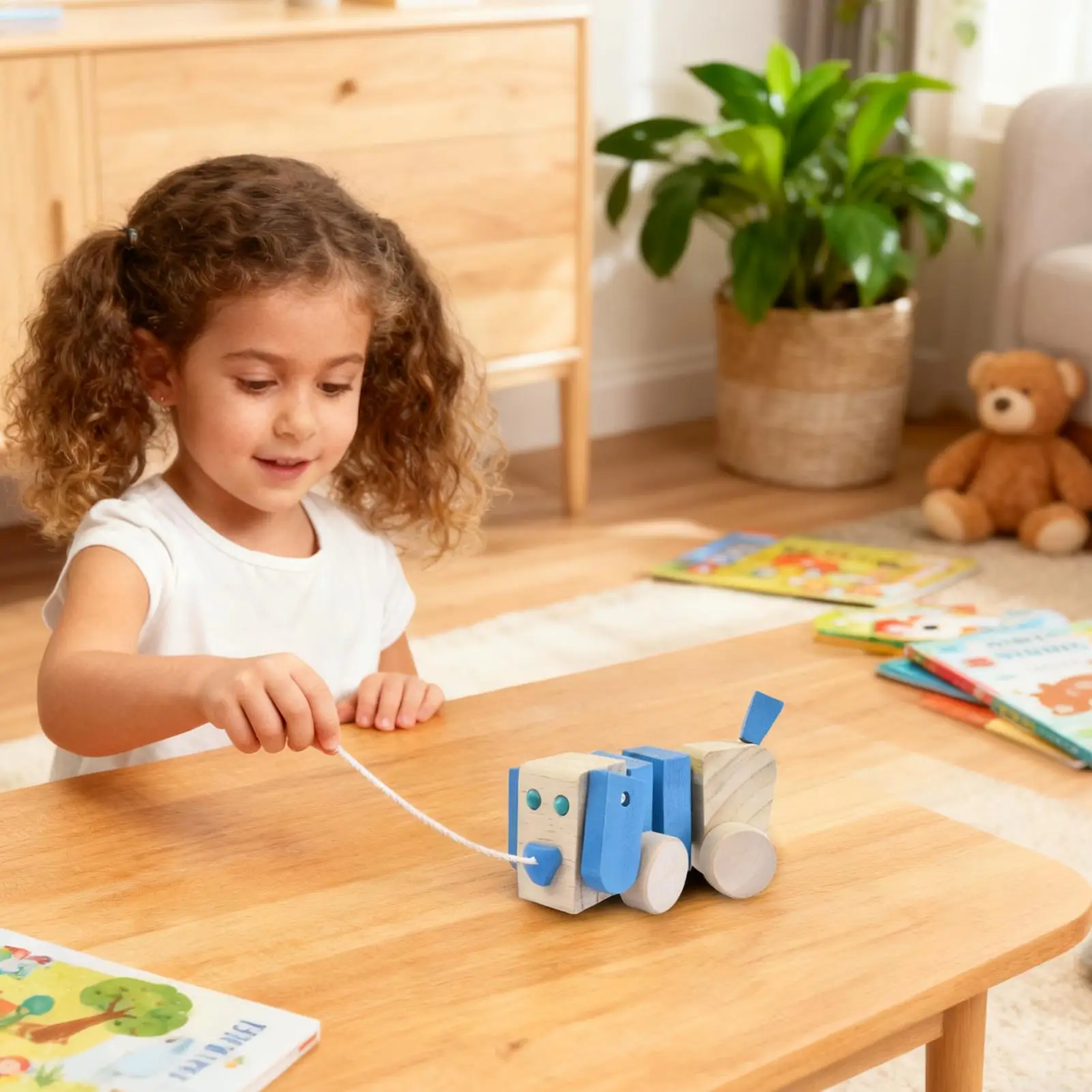 Wooden Pull Along Toy With StringInteractive Fun Baby Crawling Puppy Walking Toys Baby Pull Along Dog For Boys Girls Kids