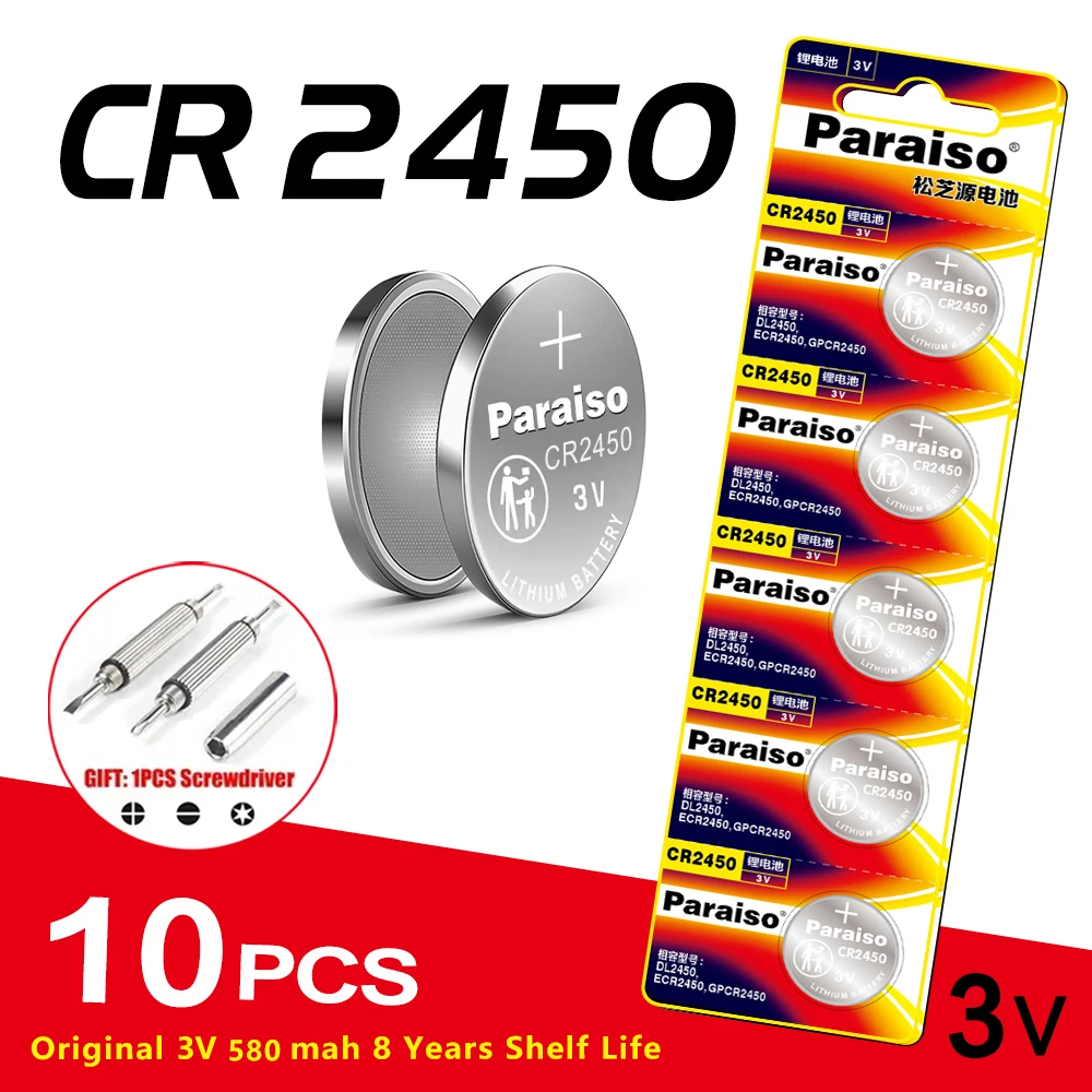 10 قطعة CR2450/CR2430/CR2032/CR2025/CR2016/CR1632/CR1620/CR1616 3V بطاريات زر الليثيوم 2450 خلية عملة لمفك الساعات #1