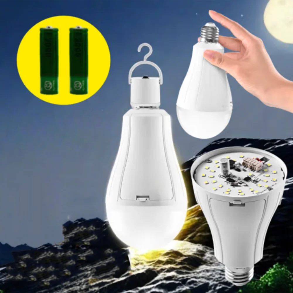 

LED Bulb Light Smart Charging Chip Power Failure Emergency Home 18650 Battery Flicker-Free with Hook Detachable Emergency Bulb