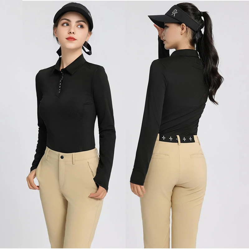 G-LIFE Spring Autumn Golf Polo Shirts Women Quick-dry Long-sleeved Sports Tops Simple High-end Black Jersey Ladies Golf Apparel