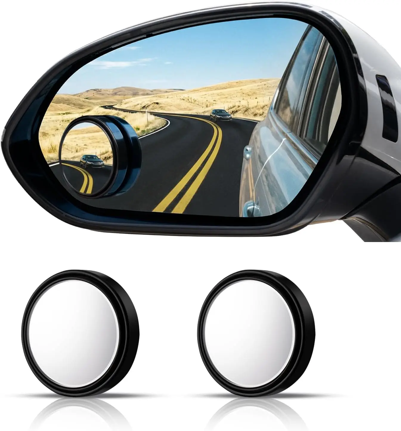 WildAuto Round Blind Spot Mirror,HD Glass 360° Adjustable Side Mirror Blindspot, 2pcs Convex Side Mirror for Cars SUV and Trucks