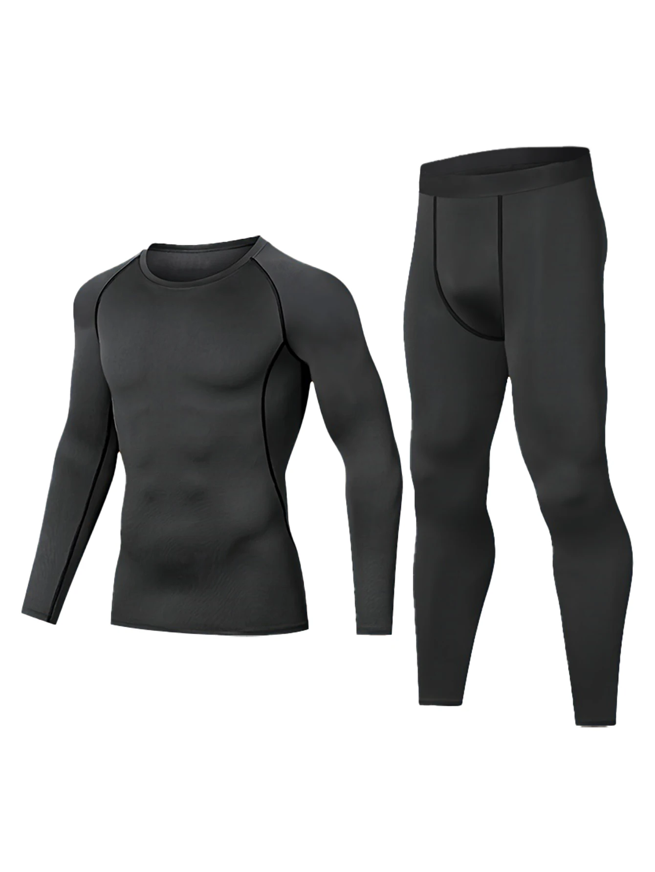Men's Fitness Compression Set: Lightweight Long-Sleeve Base Layer and Pants Basketball, Soccer, Sports Quick-Dry All-Season Set