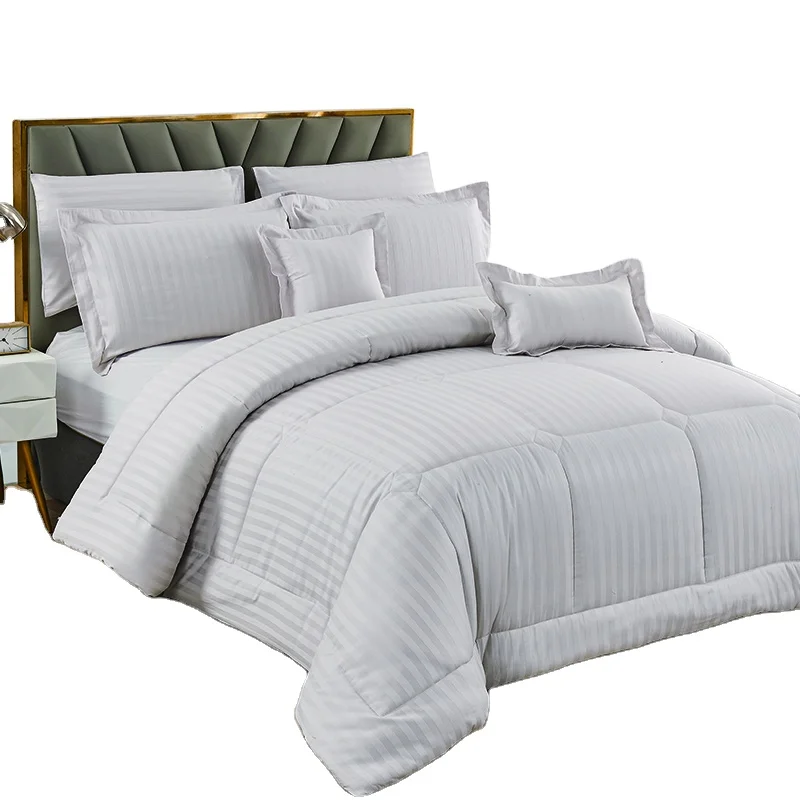 Hotel Bedding Comforter Set 100% Cotton Floral Striped Design 8 Piece Set