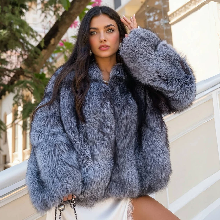 Шуба из натурального лисьего меха без воротника, верхняя одежда из натурального полного меха, зимняя короткая черная куртка из лисьего меха, женская меховая куртка высокого качества