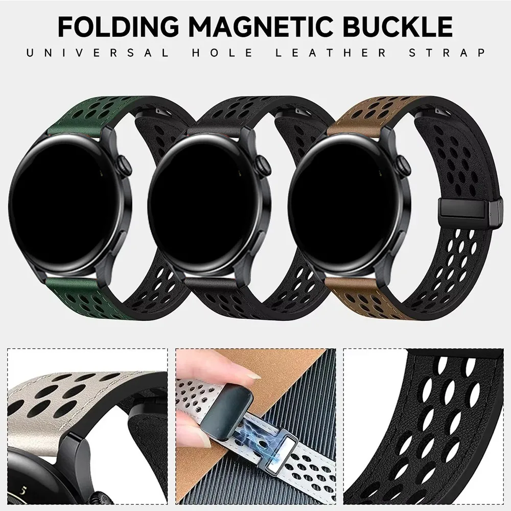 20mm Leather Breathable Strap For Omega X Swatch Joint MoonSwatch Bracelet Correa For MoonSwatch Magnetic Buckle Watch Band