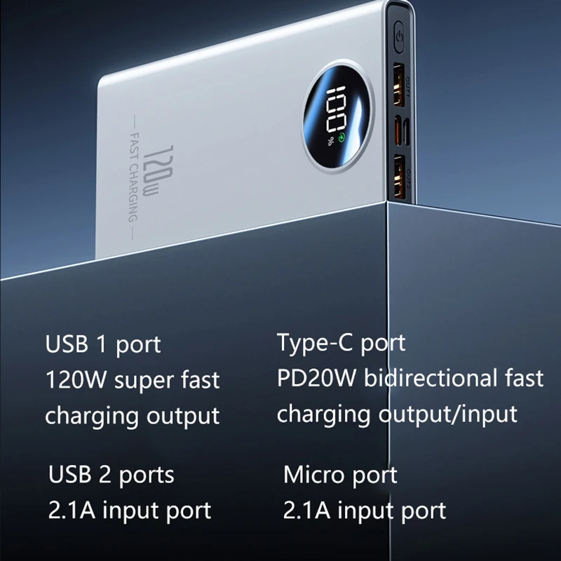 2025 جديد Xiaomi 50000mAh قدرة عالية 120 واط شحن سريع قوة البنك المحمولة شاحن بطارية خارجي مع شاشة ديجيتال LED