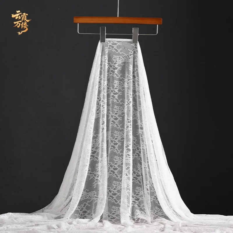 Black and white jacquard lace hollowed-out embroidered mesh gauze fabric evening dress skirt clothing designer