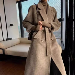 100 cashmere coat women's alpaca wool medium and long alpaca wool temperament coat