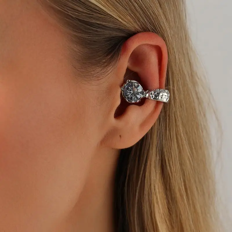 Non-Pierced C Shape Square Glass Drill Clip Earrings Lightweight Alloy Women Fashion Ear Accessories for Home