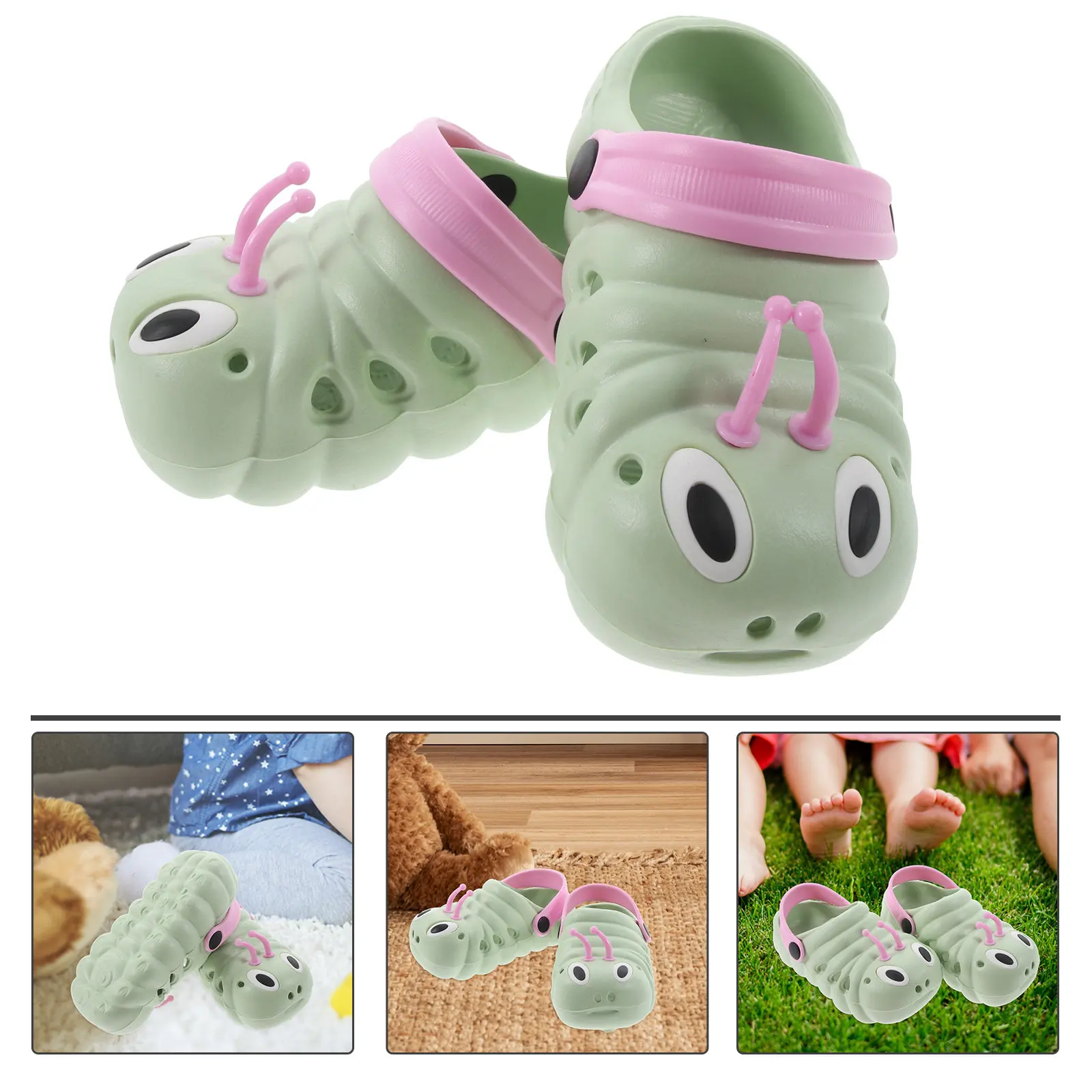 

1Pair Beach Sandals Cartoon Caterpillar Summer Non-Slip Shoes Green Size 25 Length 15Cm Boys Girls Lightweight Comfortable