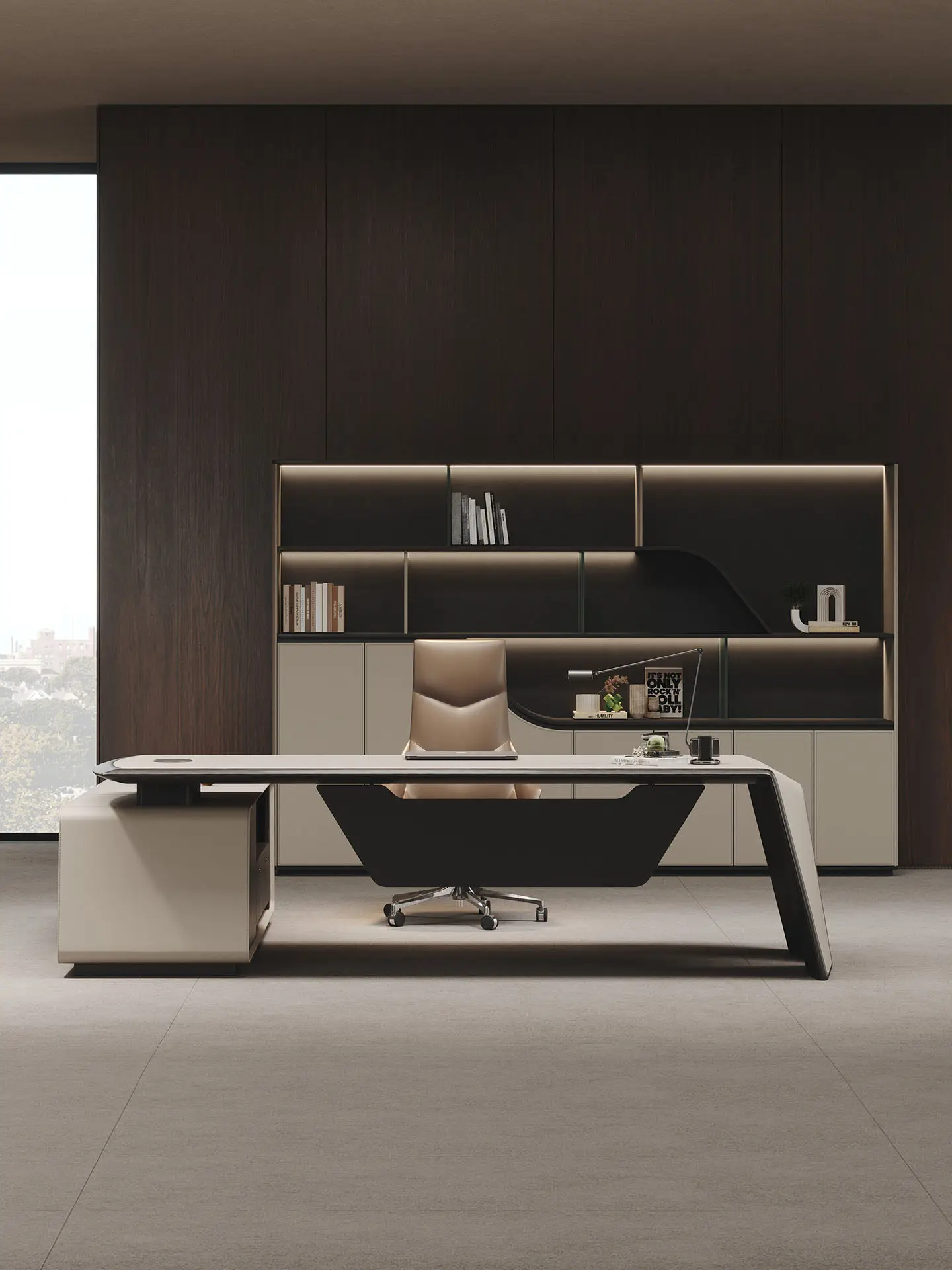 *Boss Table Office Desk Light Luxury High-end Wood L-shaped with Side Cabinet General Manager Office Chairman Taipan