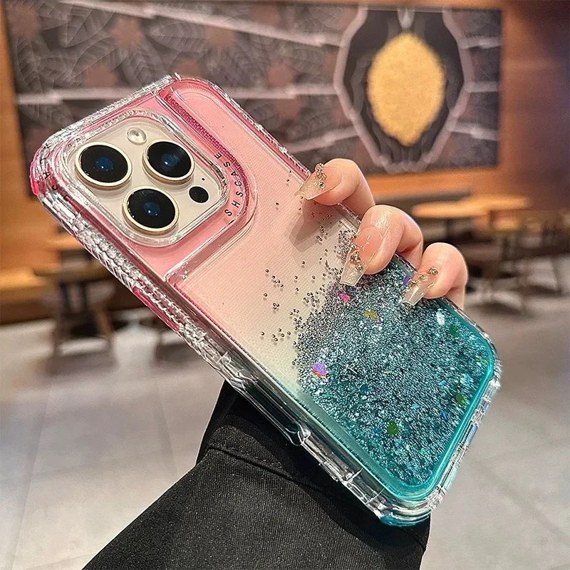 SHS1 Luxury Clear Quicksand Glitter Sequin Phone Case For iPhone 17 Air 16 15 14 13 12  Gradient Cover