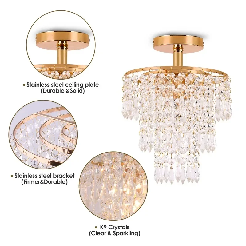 Imagem -04 - Frixchur-led Três Camadas de Cristal Luzes de Teto Quarto Lustre Arte Decoração Modern Luxury Home Appliance Room Decor Lâmpadas