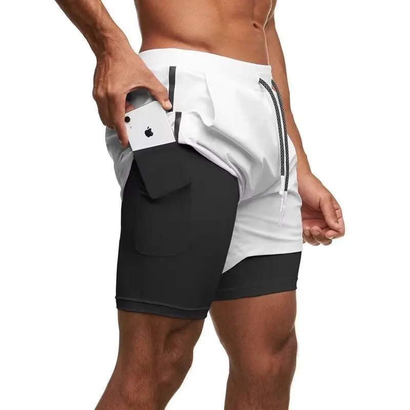 Sports shorts, fake two piece men's and women's drawstring quick drying pants, three part running fitness lining, American baske