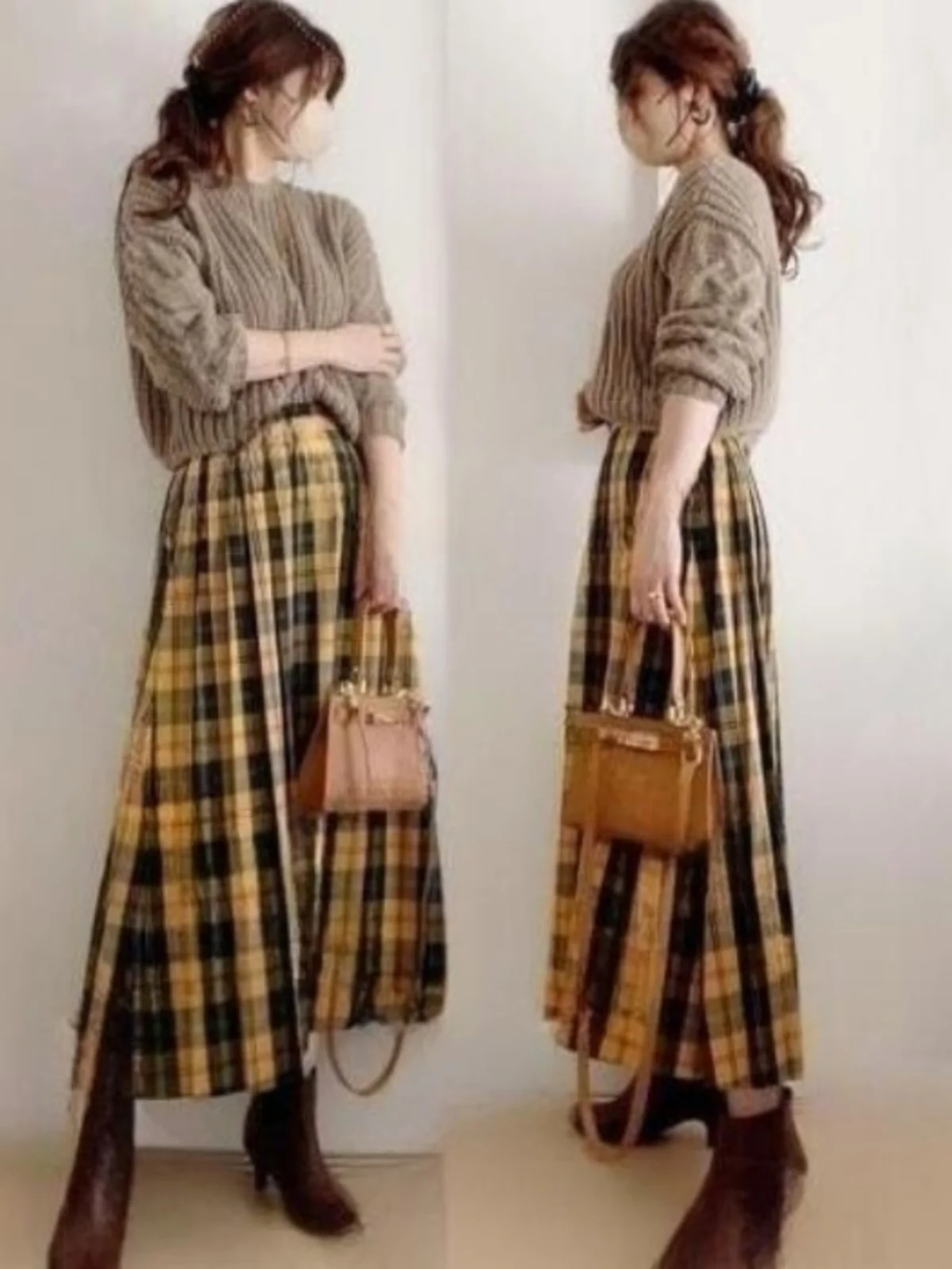 

Свободный свитер, топ и клетчатая юбка, комплект в Корейском японском стиле, осень-зима, Новое поступление, женский ансамбль Faion